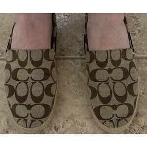 Coach Signature Canvas Espadrille Slip On Shoes Brown Tan Women’s Size 7.5